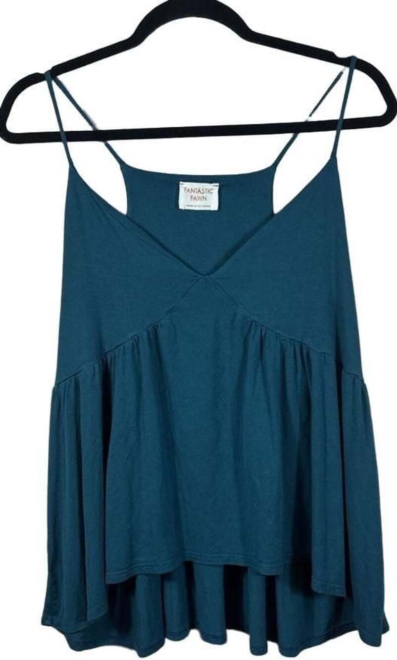 Fantastic Fawn Teal Ruffled V-Neck Cami Tank Top Size S